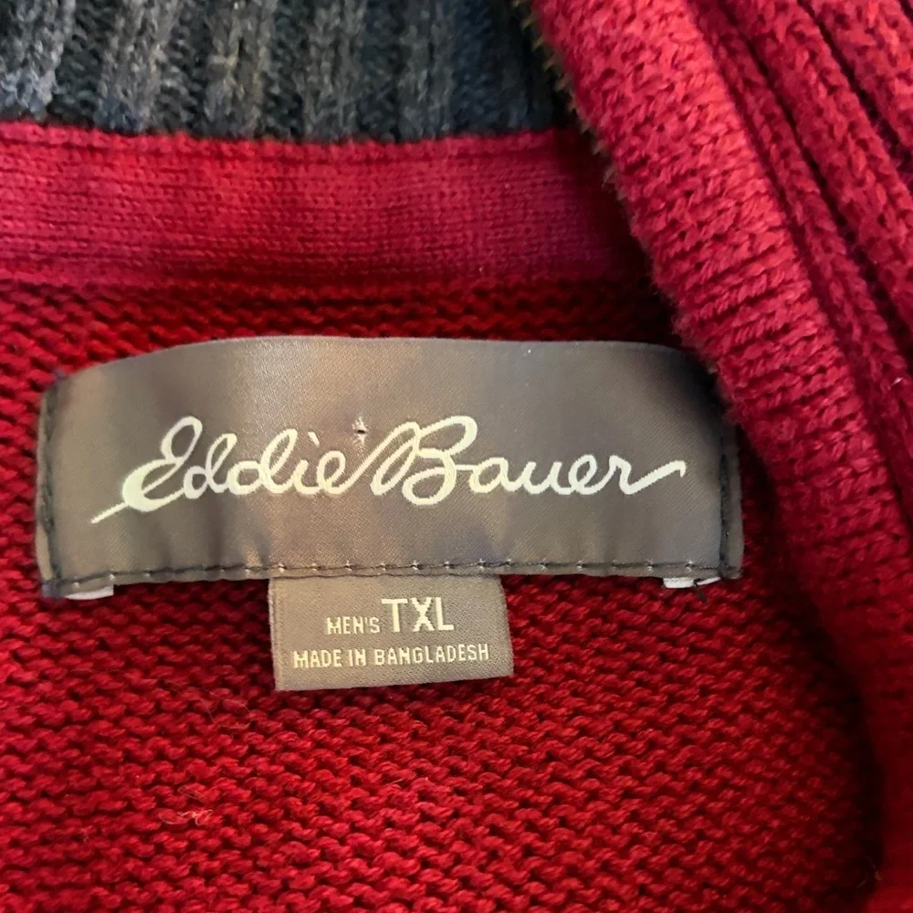 Eddie Bauer Red Zip-Up Sweater with Gray Stripes - Picture 2 of 3